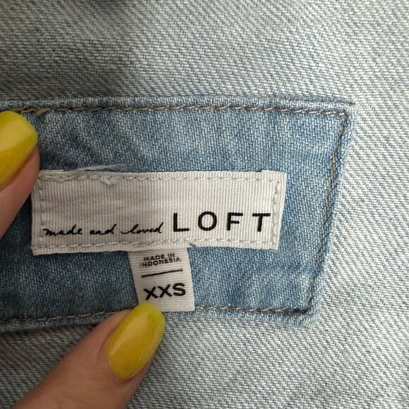 Loft Women's Cotton Light Wash Oversized‎ Baggy Boyfriend Denim Jacket Size XXS - Picture 6 of 7